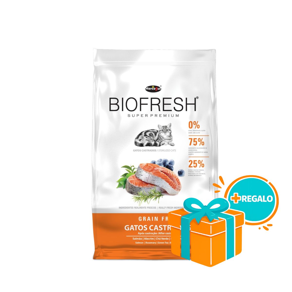 BIOFRESH Alimento Gatos Castrados Salmón 7,5 Kg + REGALO