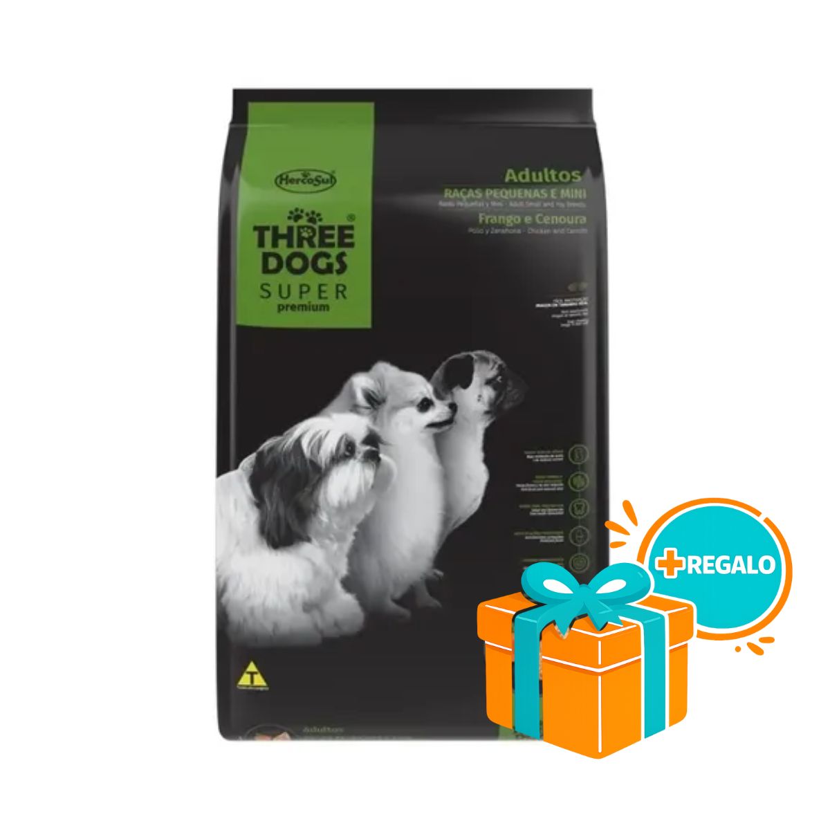Alimento Super Premium Adulto Raza Pequeña Three Dogs 17 Kg + REGALO