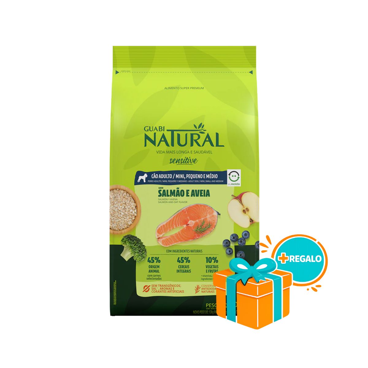 Guabi Natural Sensitive Raza Pequeña y Mediana Salmon y Avena 10Kg Con Regalo