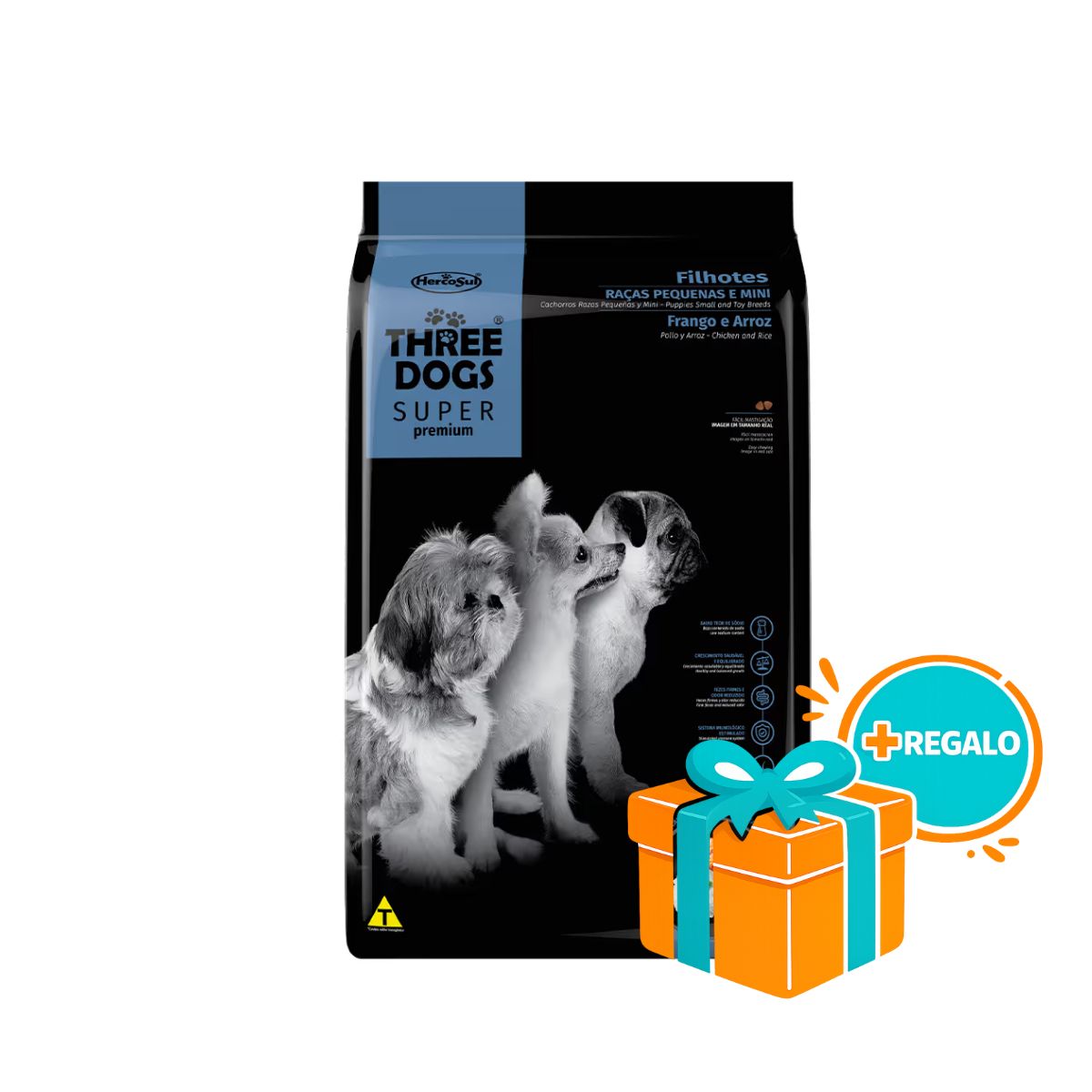 THREE DOGS Super Premium Perro Cachorros Razas Pequeñas 10,1kg +REGALO